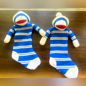 Dan Dee Sock Monkey Stockings Christmas Holiday Hobby Lobby Blue White Stuffed